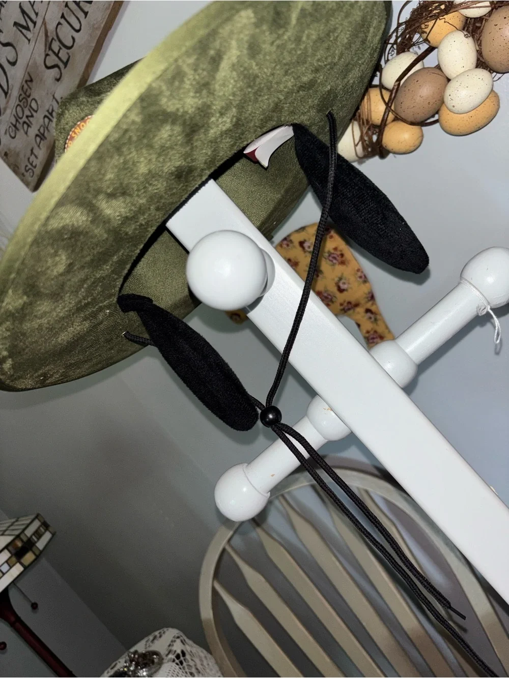 Peanuts Kids Olive Green Snoopy Camp Hat with Black Ear Flaps and Orange Trim